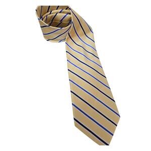 Izod Yellow 100% Silk TIE Stripped Blue Preppy Frat Wedding